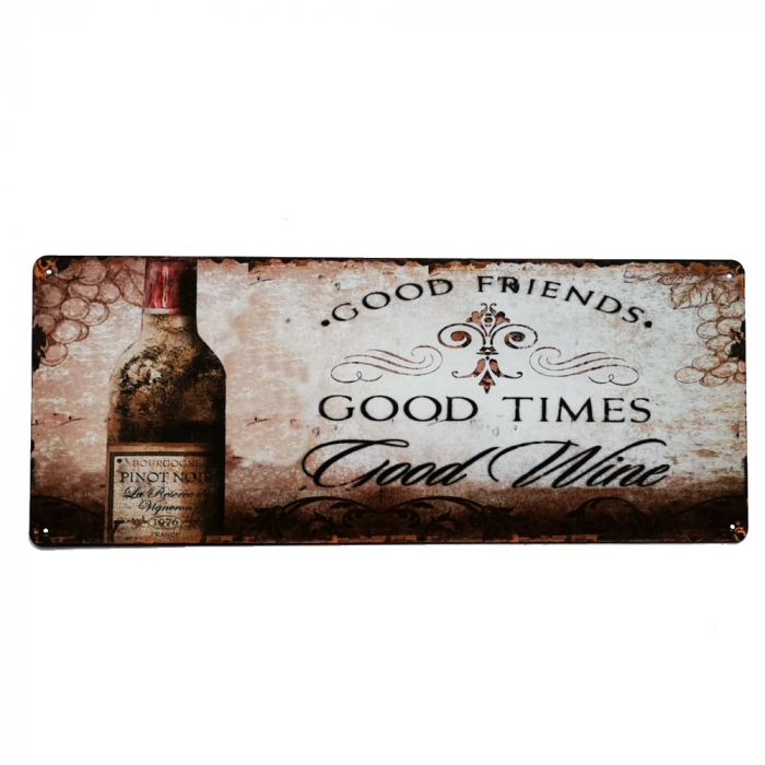 Blechschild GOOD TIMES GOOD WINE Gastro Reklame Wandschild 50x20 cm