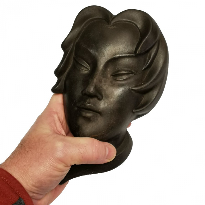 50er Jahre JÜNGLING FRAU Wandmaske Maske Keramik schwarz Nr. 532